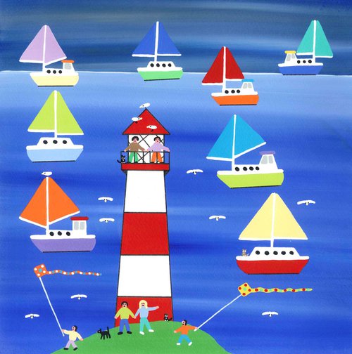 Kite flying by the lighthouse by Gordon Barker