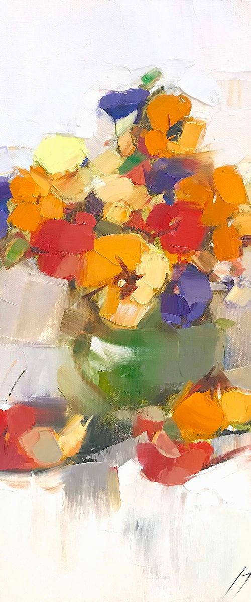 Pansies, Oil painting by Palette Knife, One of a kind, Handmade artwork by Vahe Yeremyan