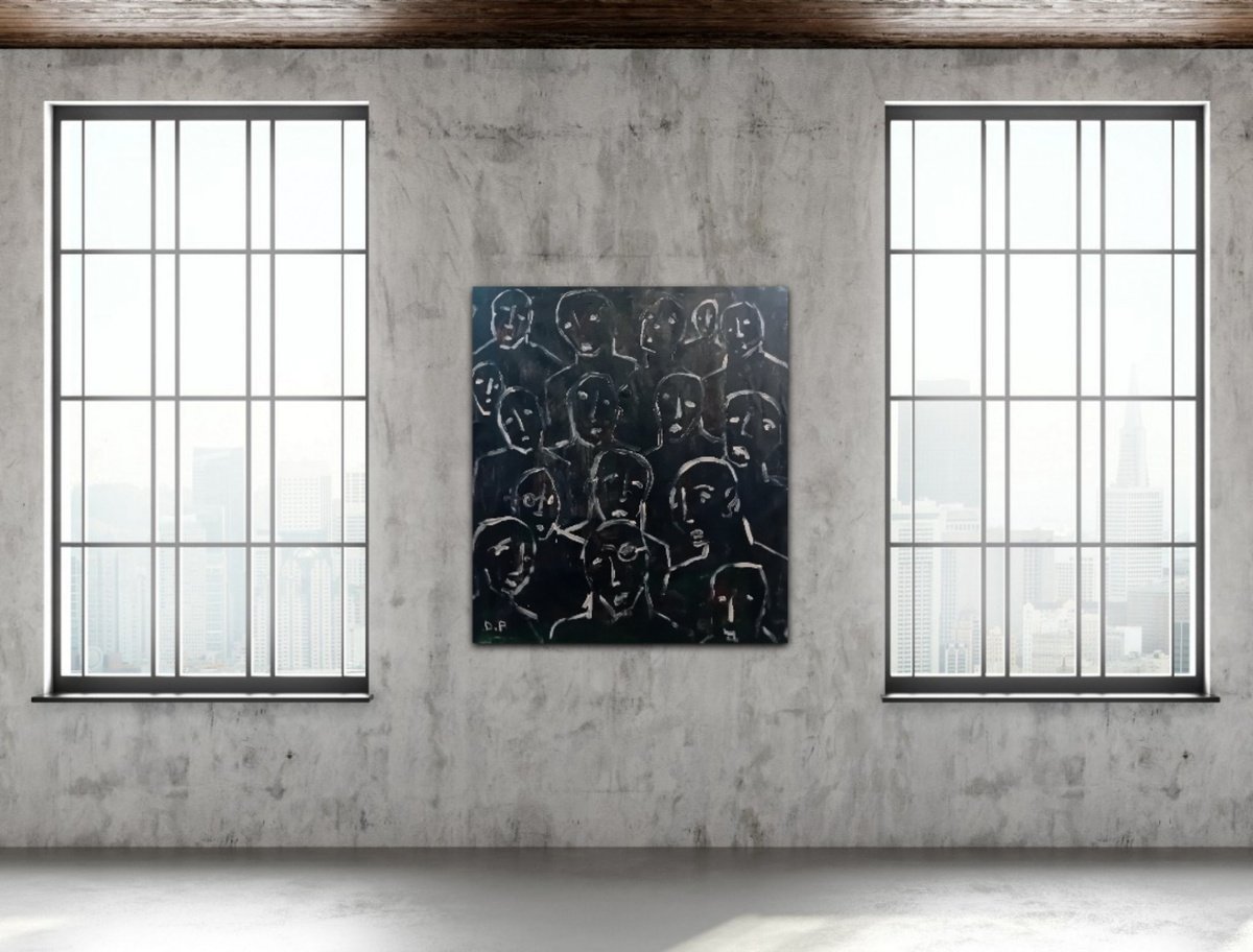 Abstract Portrait Acrylic Painting By Dimitris Pavlopoulos, 33 X 39, 16 Caras, Original Artwork