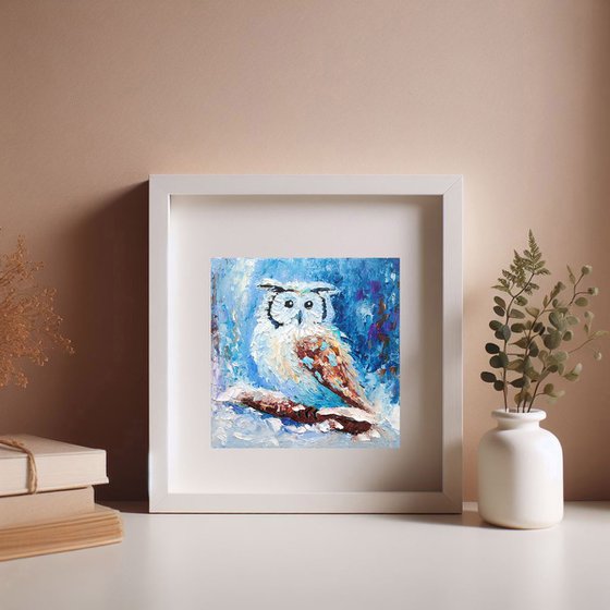 Owl Painting Original Art Bird Artwork Mini Wall Art