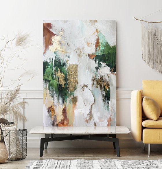 "Green Flow 2" Abstract green gold art
