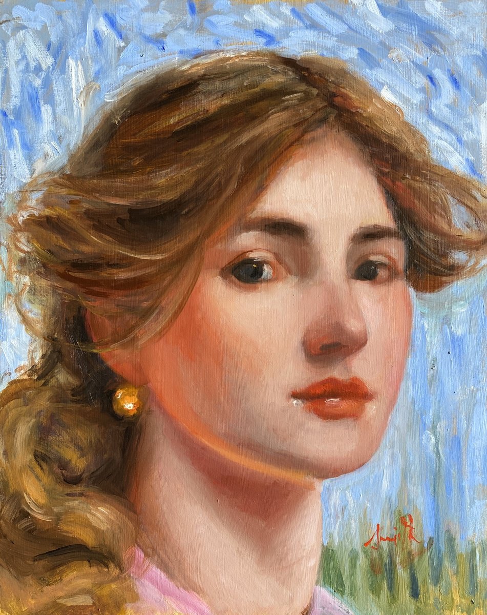 Expressive Portrait Oil Painting By Jackie Smith, 8 X 10, Spring Beauty, Original Artwork