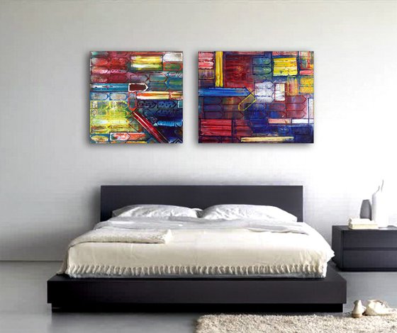 "Take It From Me" - FREE USA SHIPPING - Original Large PMS Abstract Diptych Oil Paintings On Canvas - 54" x 24"