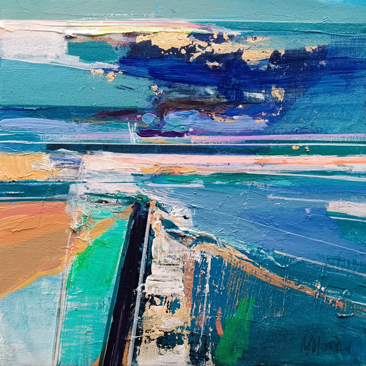 Abstract Landscape Acrylic Painting By Magdalena Morey, 9 X 9", Where The Light Lingers 2, Original Artwork