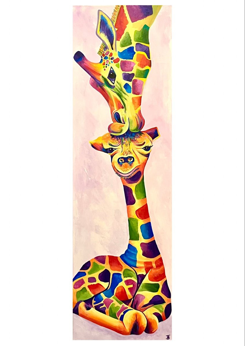 Animal Acrylic Painting By Tiffany Budd, 12 X 39", Welcome Little Giraffe, Original Artwork