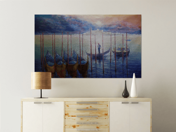 Venetian Golden Gondolas: linen, oil