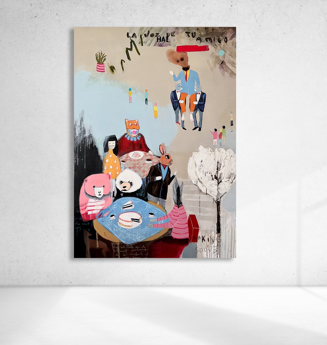 Surrealistic Animal Acrylic Painting By Mina Ilic, 47 X 67", That