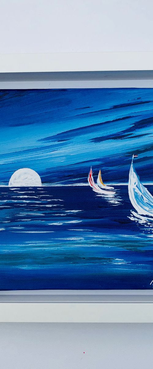 Study in blue - Rising moon by Marja Brown