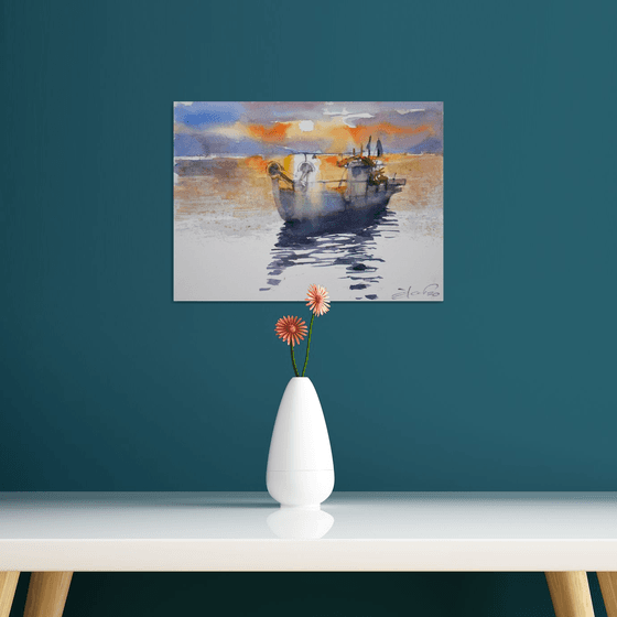 Fishing boat  in sunset