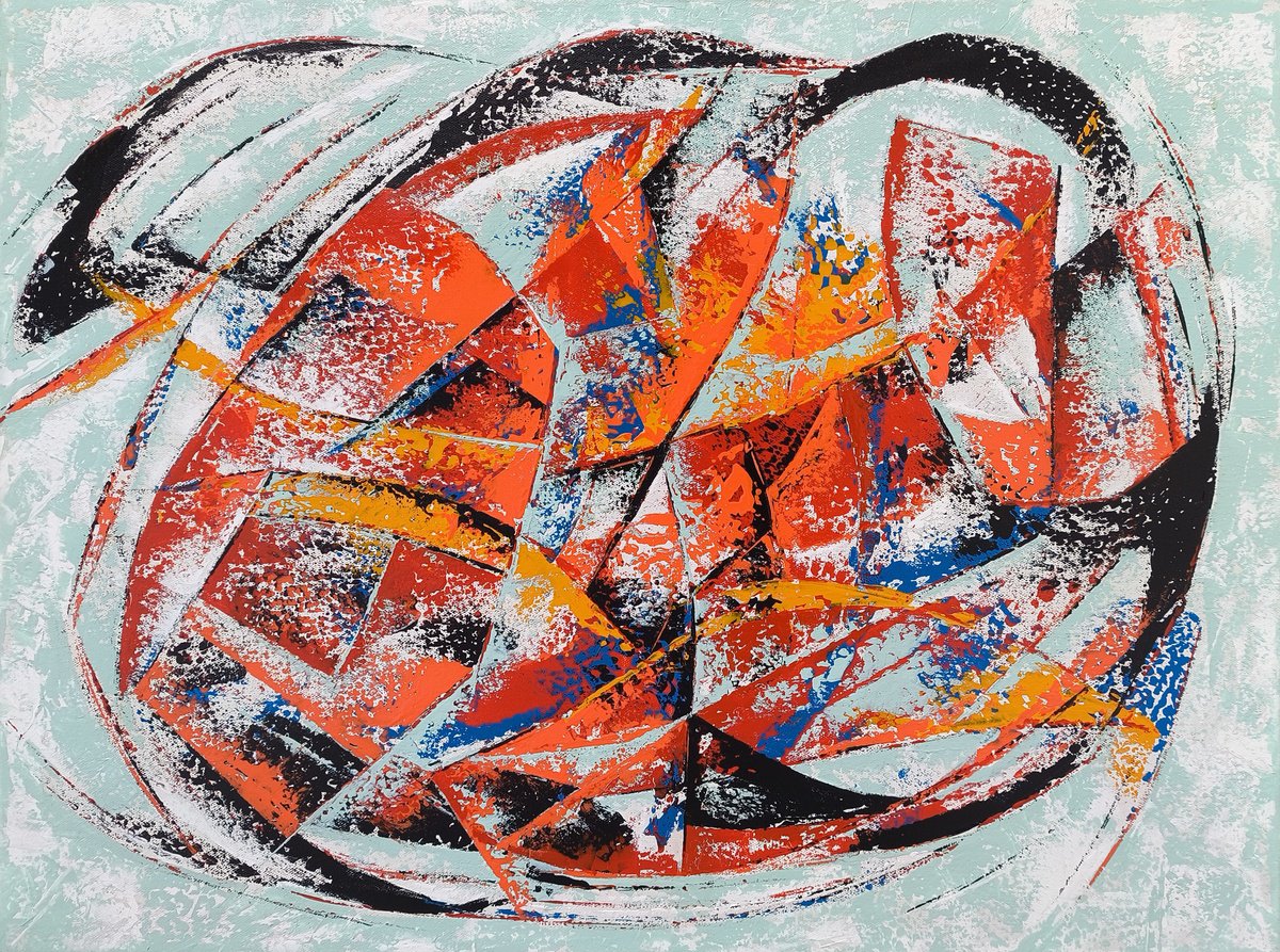 Abstract Oil Painting By Ruben Ghulyan, 31 X 24", Explosive Harmony, Original Artwork