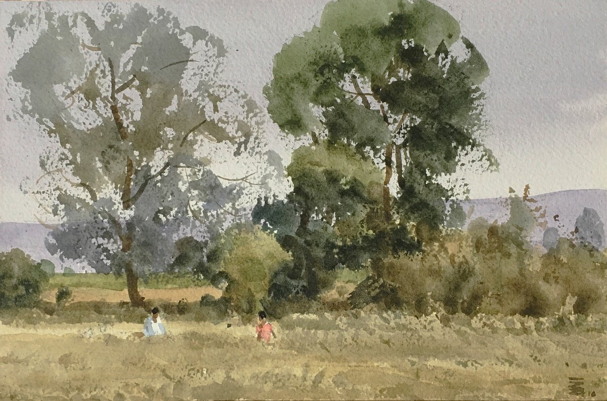 Impressionistic Landscape Watercolour By Riaz Samadhan, 10 X 6", Ramanmala, India, Original Artwork