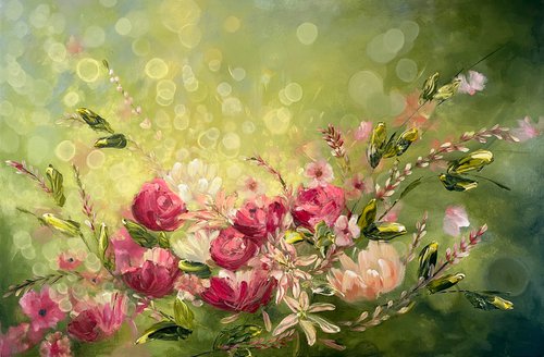 La vie en rose  ( large floral painting ) by Emma Sian Pritchard
