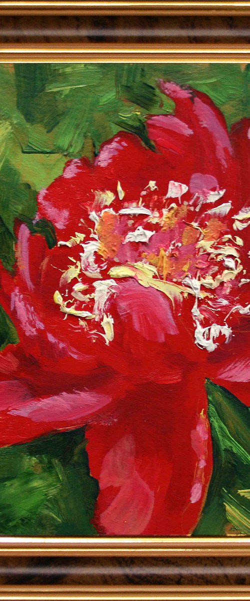 Peony 06...  6x6" / framed / FROM MY A SERIES OF MINI WORKS / ORIGINAL OIL PAINTING by Salana Art / Svetlana Samovarova