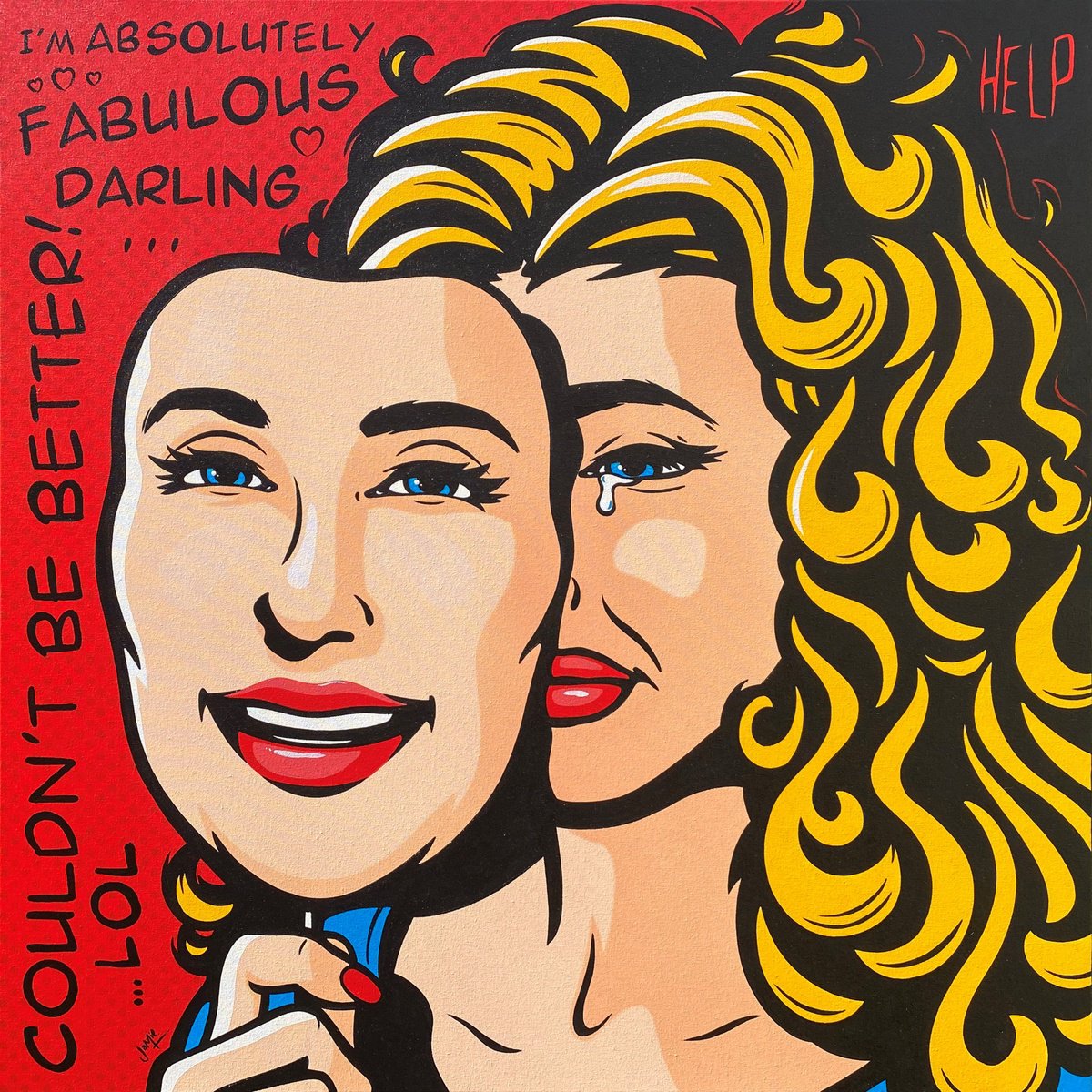 Urban And Pop Portrait Acrylic Painting By Jamie Lee, 28 X 28, The Duality Of Man, Original Artwork