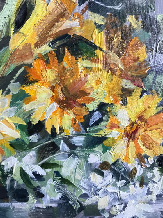 Yellow flowers. one of a kind, original artwork, handmade art.