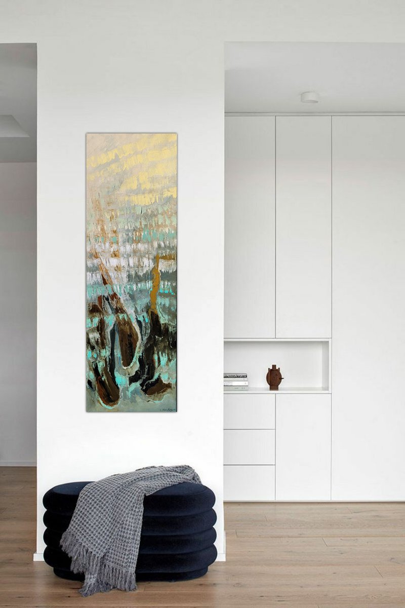 Abstract Oil Painting By Tigran Mamikonyan, 16 X 47", Untitled B1 40X120Cm, Original Artwork