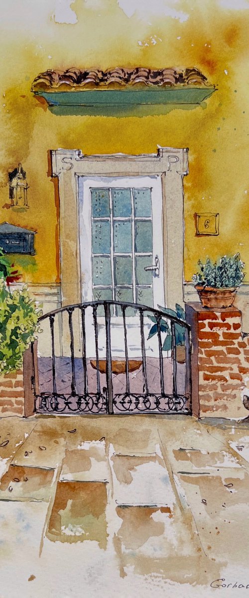 Spanish Courtyard with Cat by Eugenia Gorbacheva