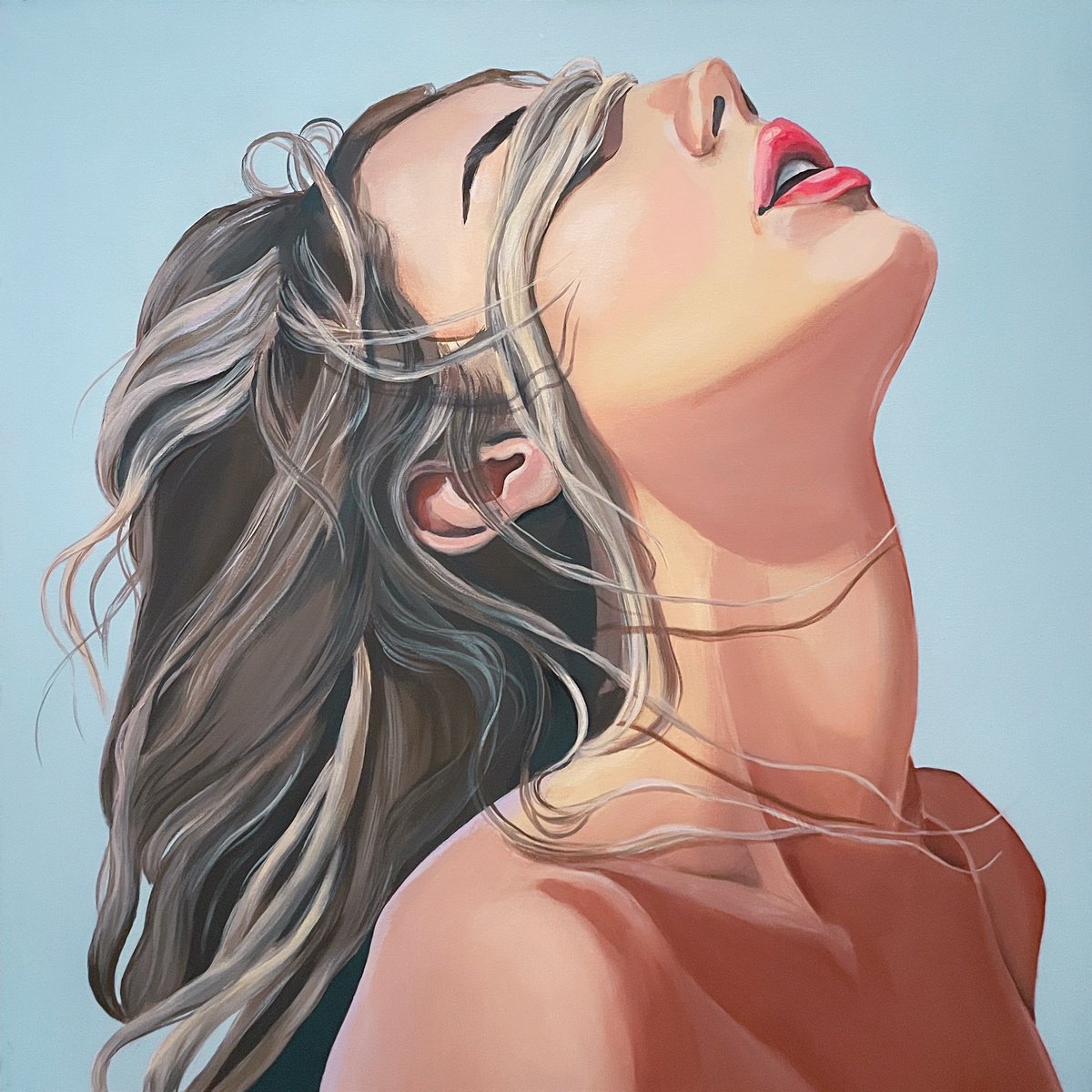 Portrait Acrylic Painting By Elina Zelena, 20 X 20, Head In The Clouds, Original Artwork