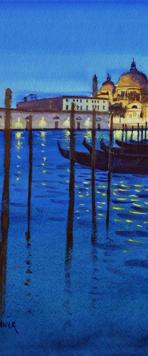 View of the Salute at night, Venice by Ramesh Jhawar