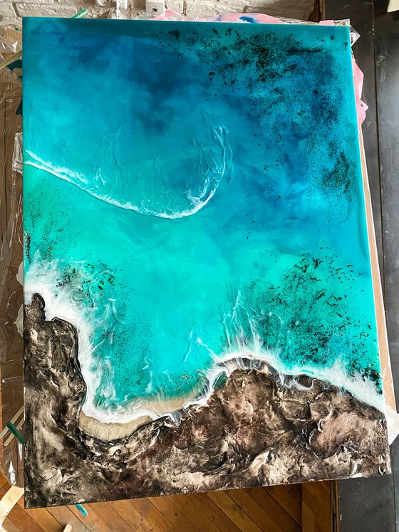 Ocean Resin Art on Wood