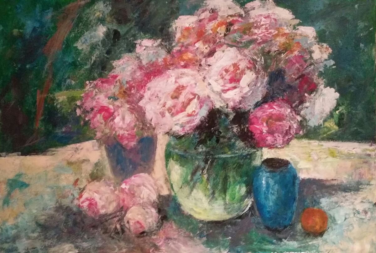 Impressionistic Botanical Acrylic Painting By Els Driesen, 39 X 28, Summer 2, Original Artwork