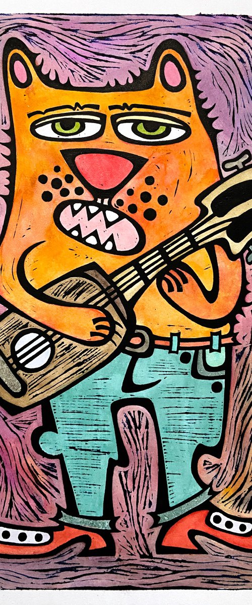 Сat with guitar, color #1 by Nikita Ostapenco