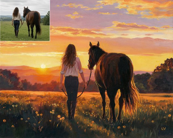 Personalized dog and owner oil portrait
