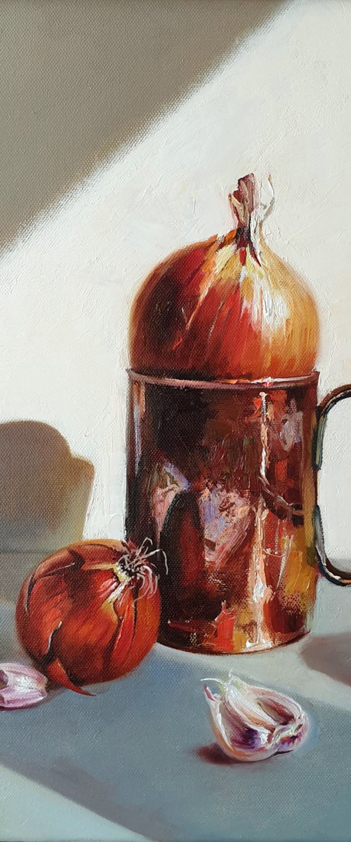 "Just spicy. " still life liGHt original painting PALETTE KNIFE  GIFT (2021) by Anna Bessonova (Kotelnik)