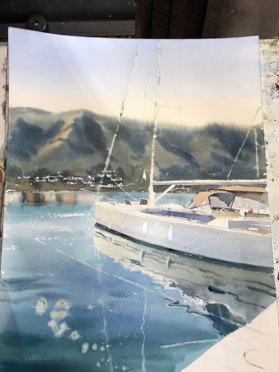 Moored yacht, Montenegro