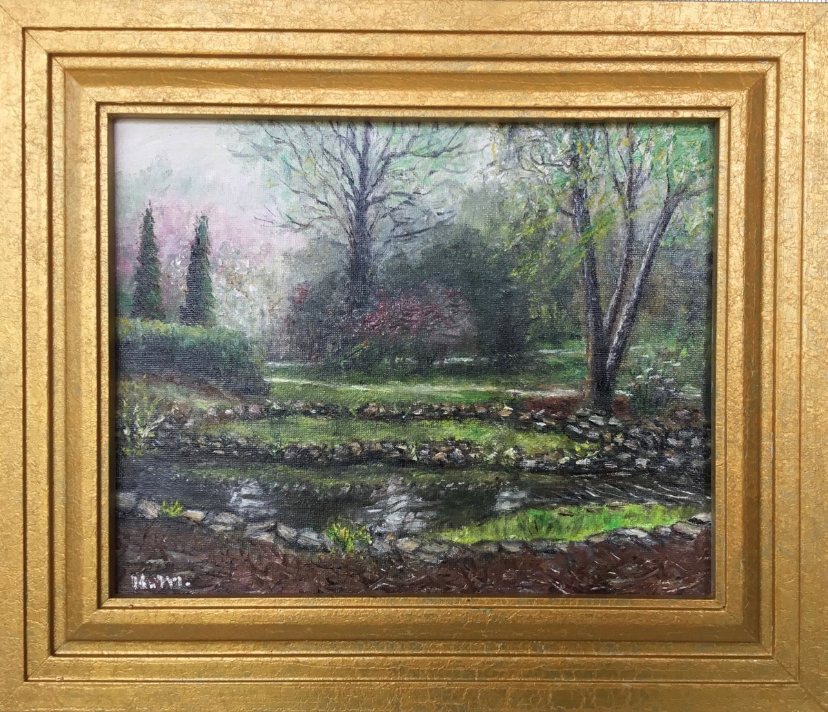 Photorealistic Landscape Oil Painting By Kathleen Mcdermott, 13 X 11", View In Glencairn Gardens, Original Artwork
