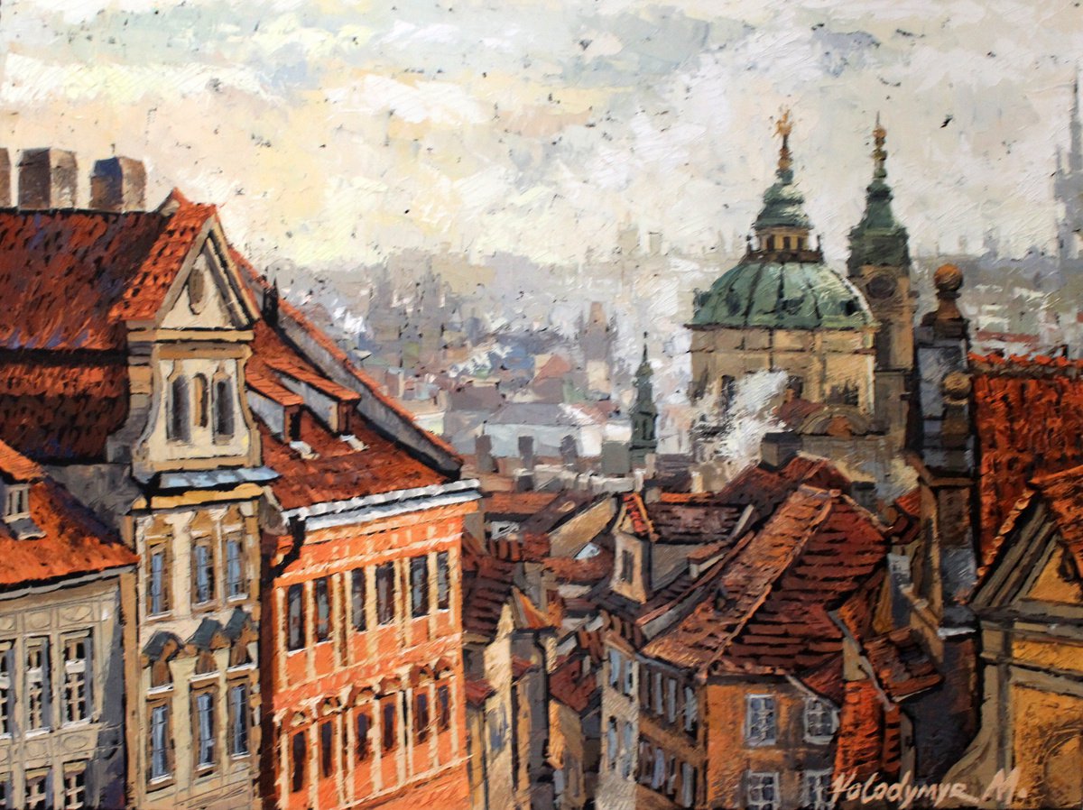 Impressionistic Cityscapes Oil Painting By Volodymyr Melnychuk, 31 X 24", Autumn Day, Original Artwork