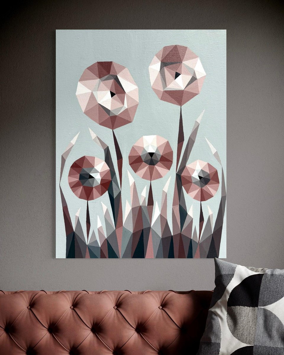 Terracotta Abstract Flowers In Silent Space By Maria Tuzhilkina, 12 X 16, Artwork For Sale On Artfinder