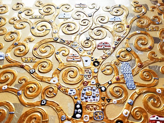 Tree of life Gustav Klimt. Large relief golden horizontal painting