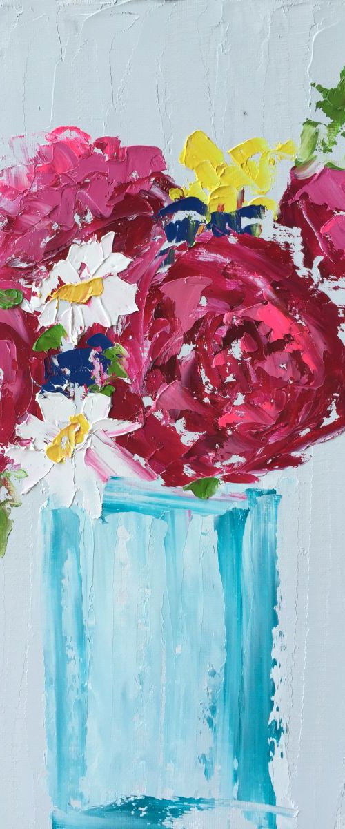 Vase of Fucia Peonies  14"x11" by Emma Bell