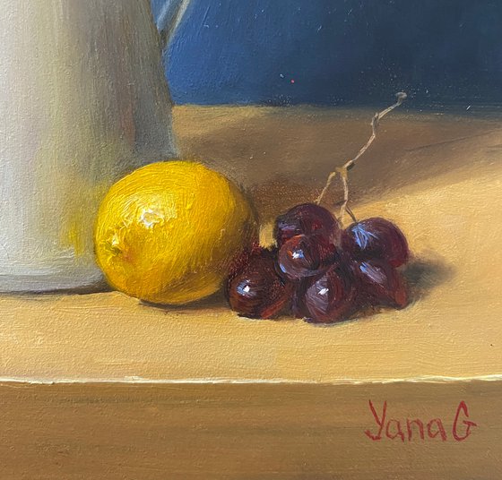 Small Floral Still Life Oil Painting. Kitchen decor.