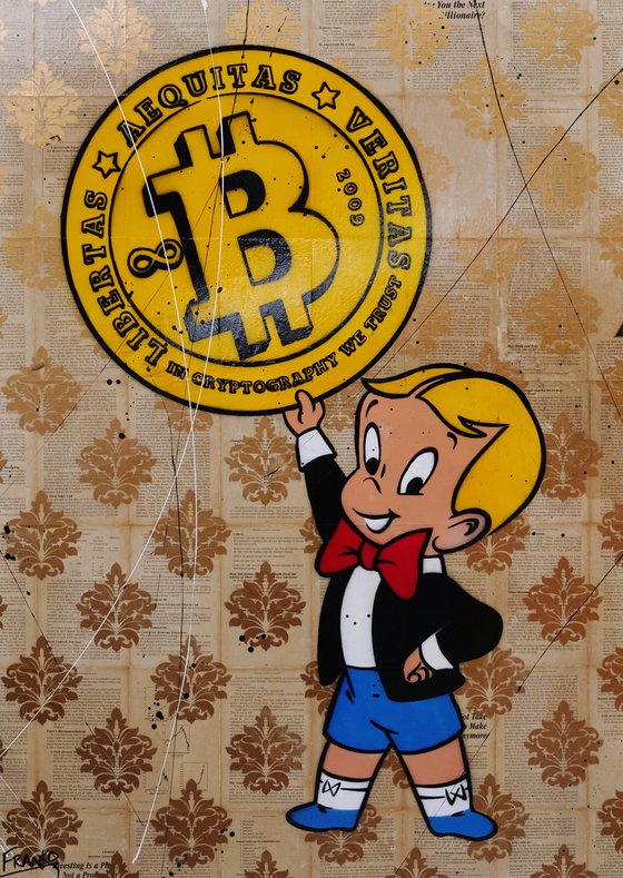 Bitcoin Features 140cm x 100cm Bitcoin Richie Rich Book Page Urban Pop Art