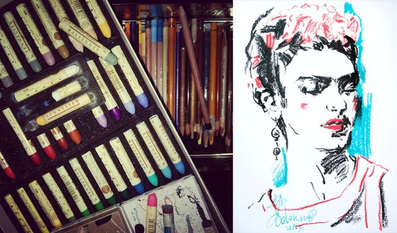 Frida#1 Oil pastel drawing 30x42cm