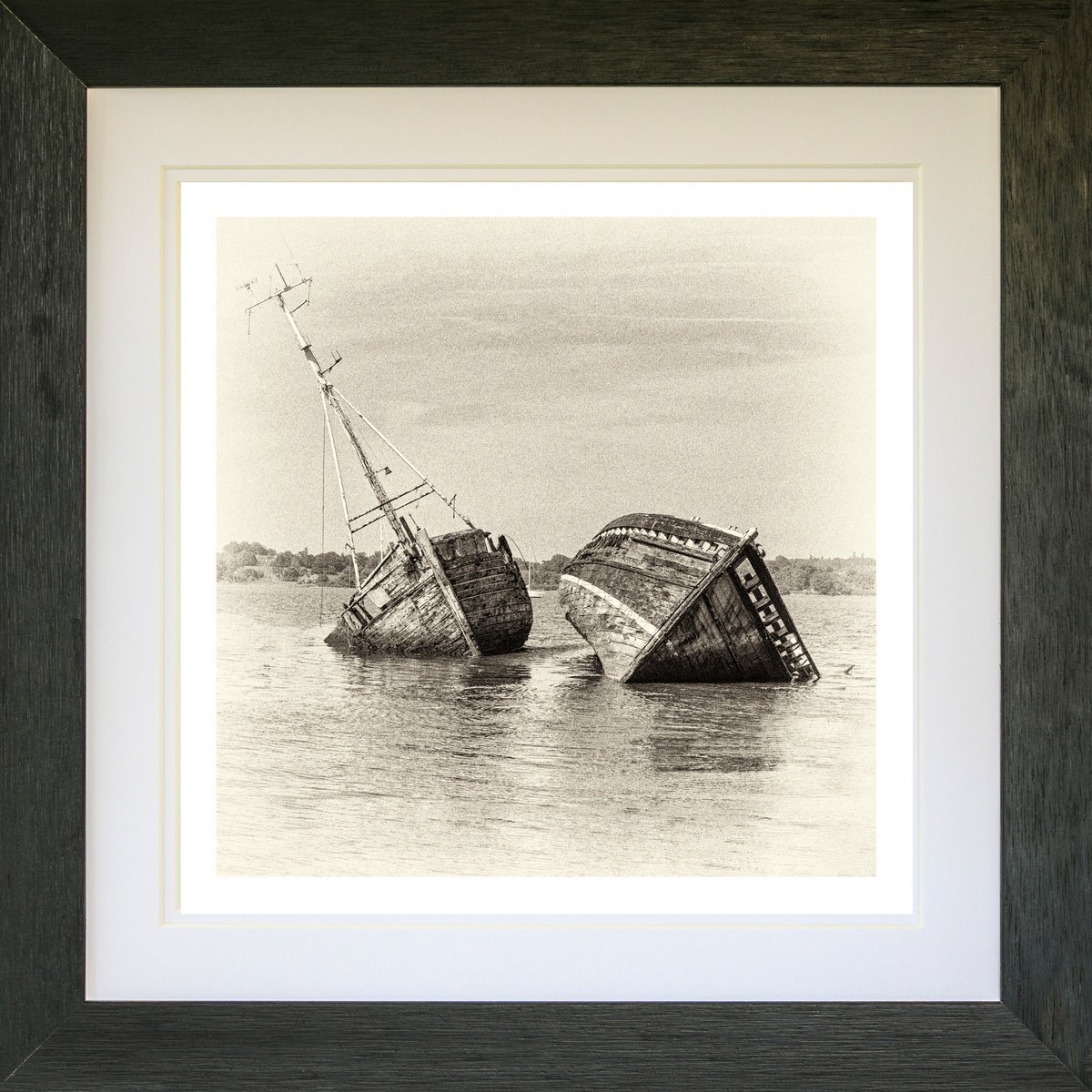 Photorealistic Landscape Photograph By Michael Mchugh, 19 X 19", Pin Mill Wreck Sepia, Original Artwork