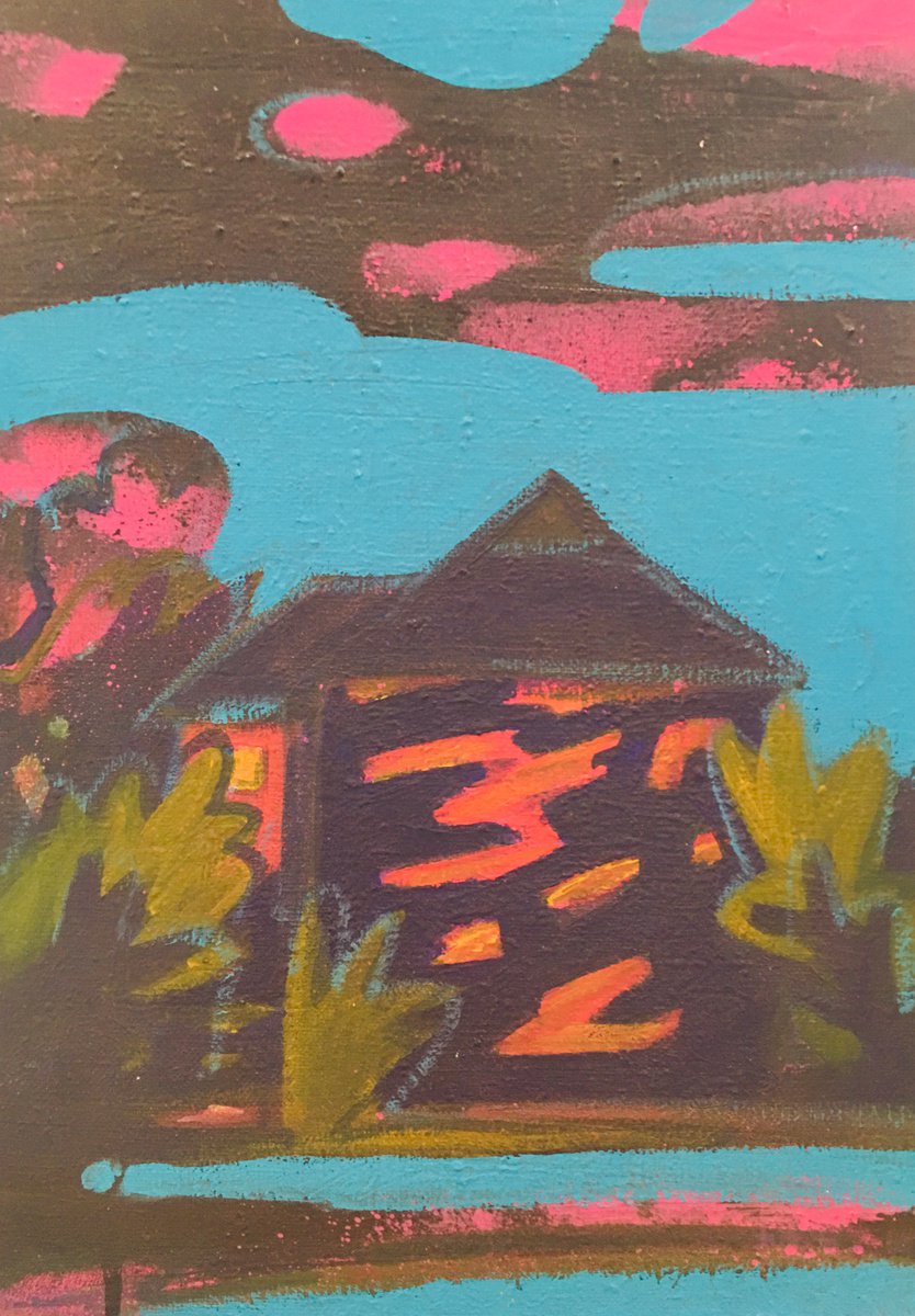 Expressive Landscape Acrylic Painting By Oleksandr Korol, 10 X 14", Night, Original Artwork