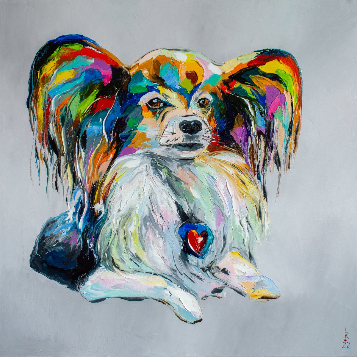 Animal Oil Painting By Liubov Kuptsova, 24 X 24", Papillon Dog, Original Artwork