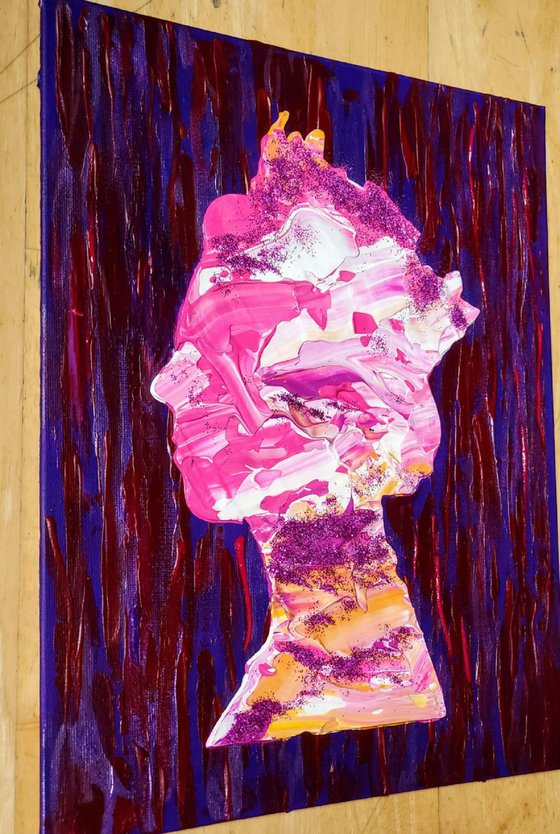 Queen #53  on bordo and purple  background  inspired by Queen Elizabeth II