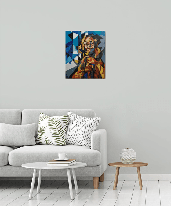 In front of the mirror (60x50cm, cubism, oil painting, ready to hang)