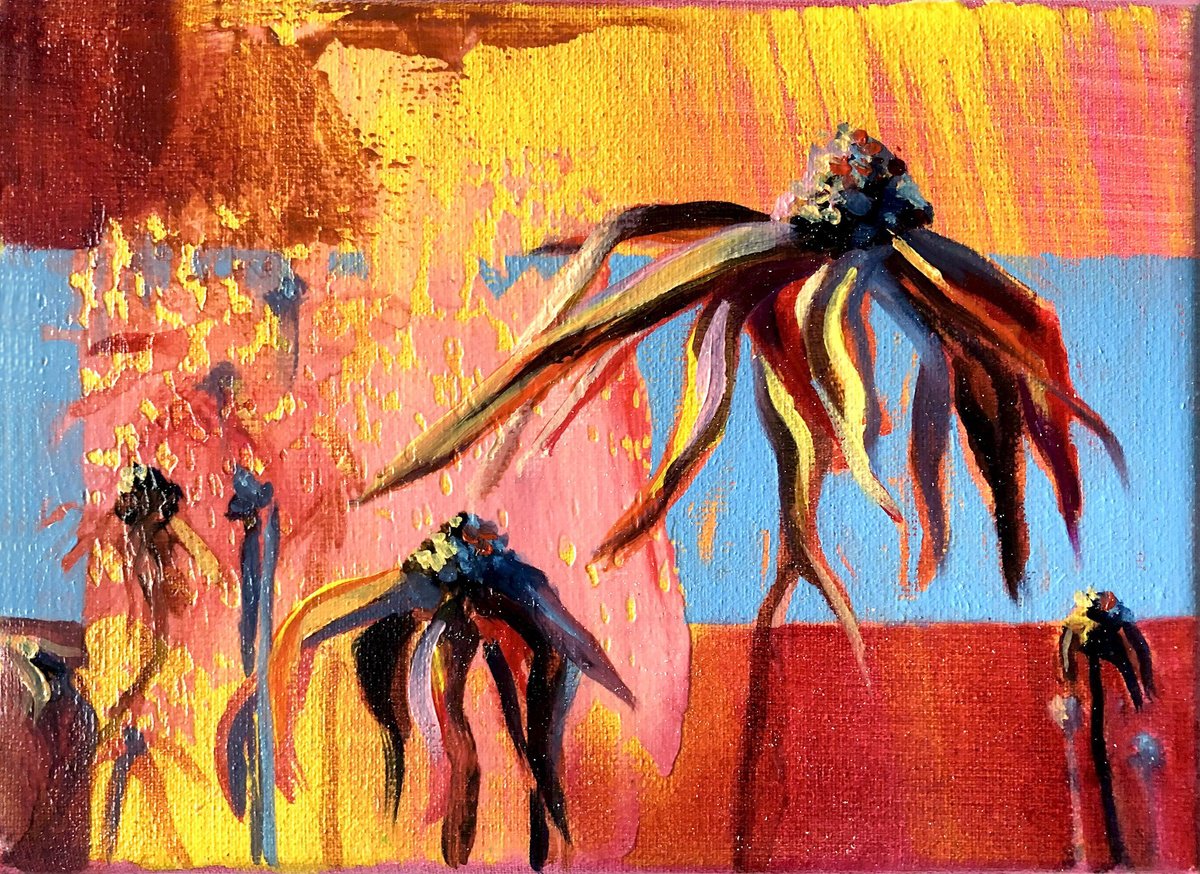 Expressive Botanical Oil Painting By Hilde Hoekstra, 7 X 5, Little Late Bloomer, Original Artwork