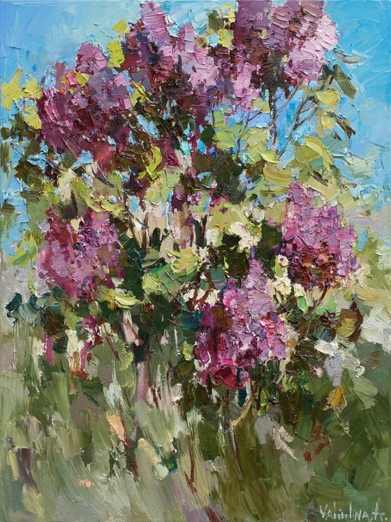 Blooming lilacs - Original oil painting