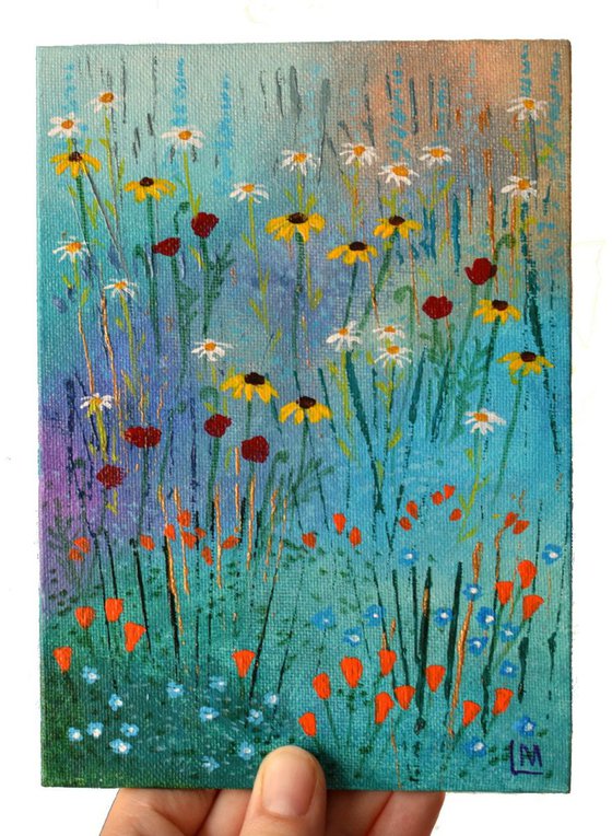 Mini Meadow 3 - poppies, rudbeckias, daisies and forget-me-nots