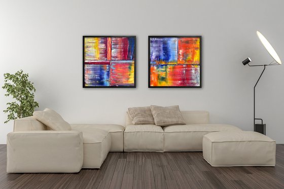 "Birds Of A Feather" - Save As A Series - Original PMS Abstract Diptych Oil Paintings On Plexiglass, Framed - 52" x 26"