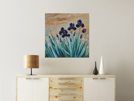 Dark Purple Irises   80x80cm