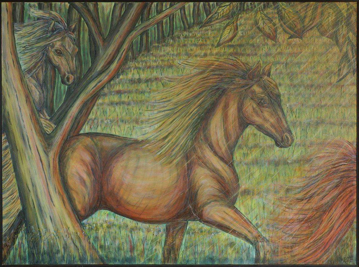 Impressionistic Animal Oil Painting By Kim Jones Miller, 48 X 36", Guidance-Out Of The Woods, Original Artwork