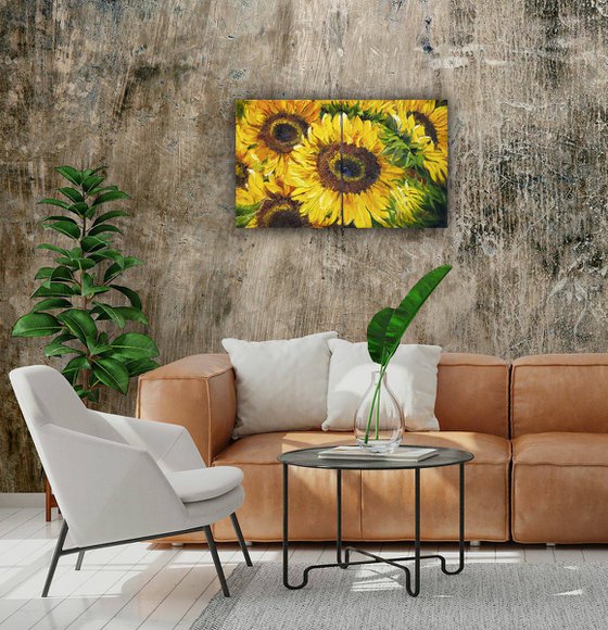 BRIGHT SUNFLOWERS. MULTI-PANELLED