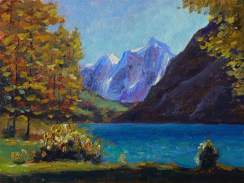 Among Of The Altai Mountains - original sunny landscape, painting by Nikolay Dmitriev